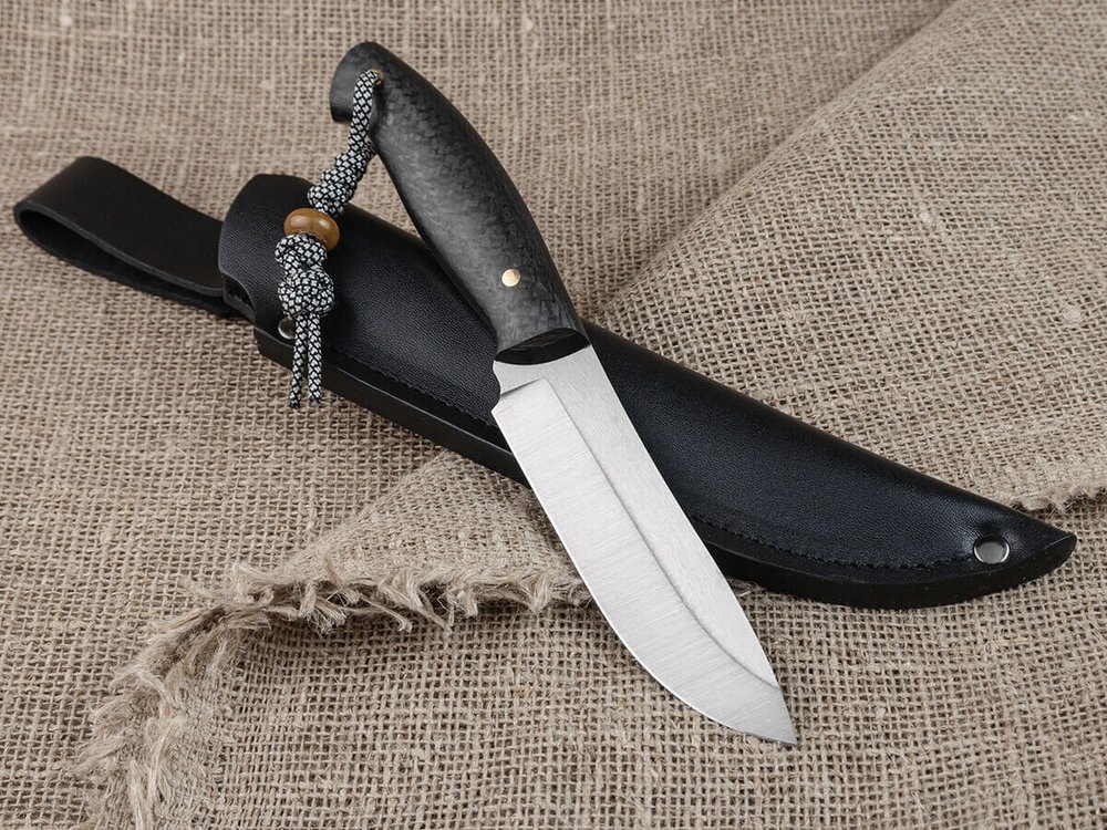 Нож для бушкрафта "Гефест", сталь VG-10/Elmax, рукоять карбон (черный спейсер)