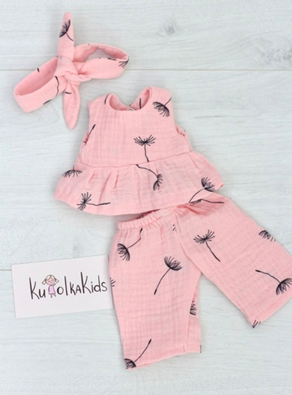 Костюм из муслина "Одуванчики на коралловом" для Бетти, 30 см