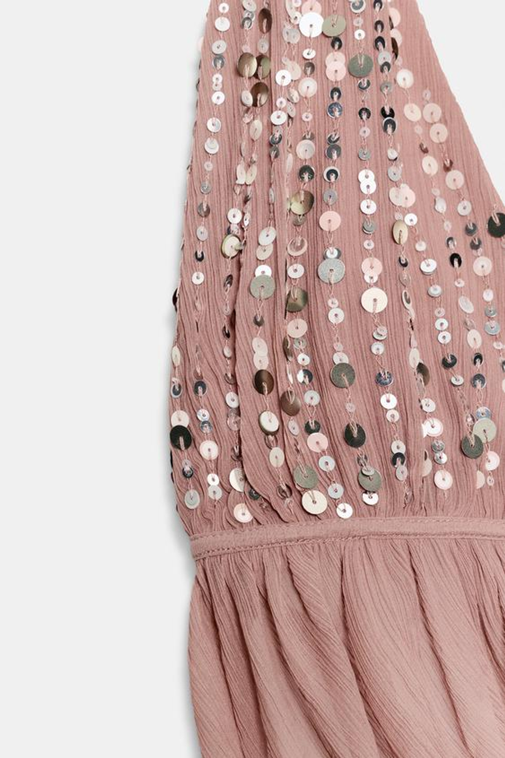 ZARA ТОП С ГОРЛОВИНОЙ ХАЛТЕР И ПАЙЕТКАМИ, ПЫЛЬНЫЙ РОЗОВЫЙ