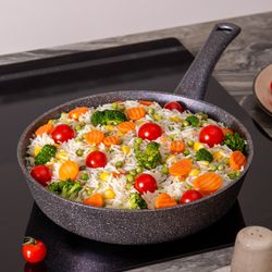 СКОВОРОДА AGNESS ГЛУБОКАЯ С АНТИПРИГАРНЫМ "МРАМОРНЫМ" ПОКРЫТИЕМ, СЕРИЯ GRANITE, 26Х6,5СМ