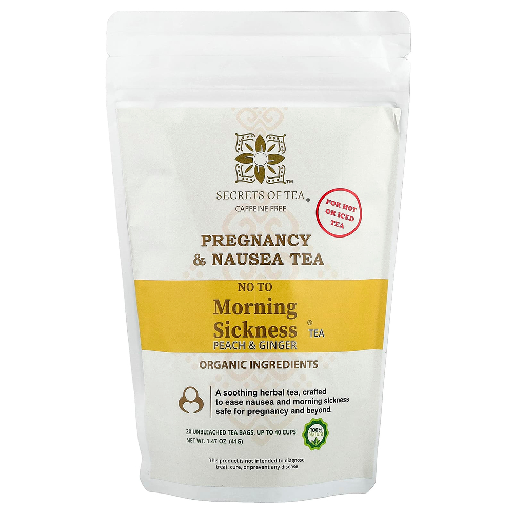 Secrets of Tea, No To Morning Sickness®, чай с персиком и имбирем, без кофеина, 20 неотбеленных чайных пакетиков, 41 г (1,47 унции)
