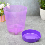 Горшок цветочный 2л №3 прозрачно-фиолетовый, поддон фиолетовый