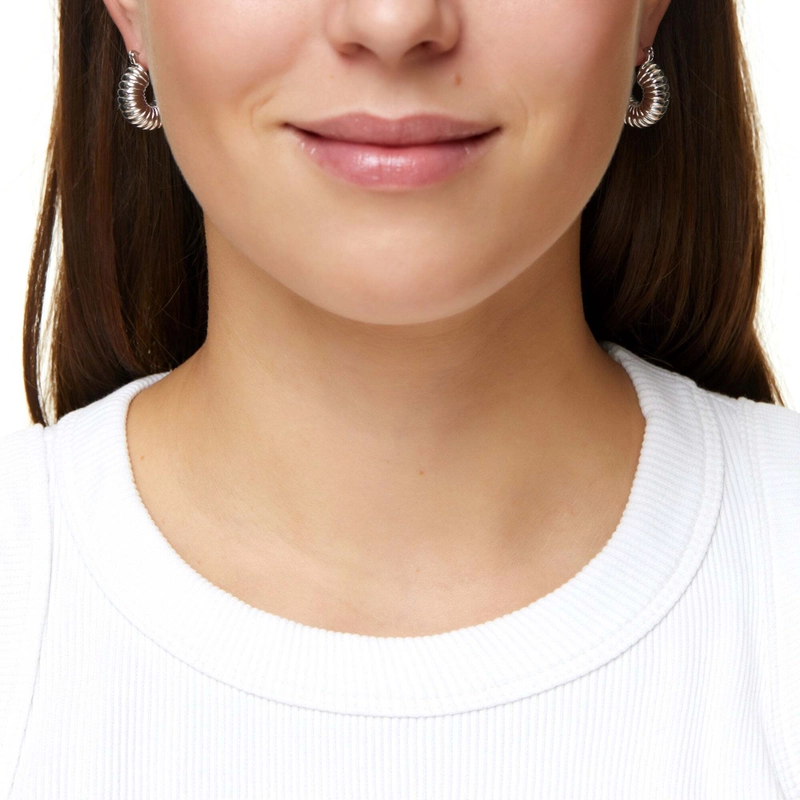 Серьги Мини Пончик с Бороздами – Серебро