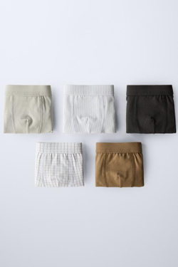 ZARA НАБОР ИЗ ПЯТИ ТРУСОВ-БОКСЕРОВ В ПОЛОСКУ И В КЛЕТКУ, СЕРЫЙ