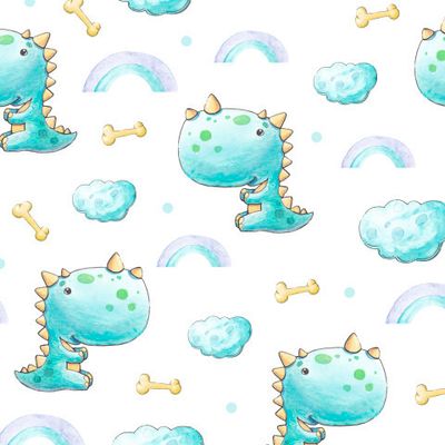 Динозавры, радуга и облака.