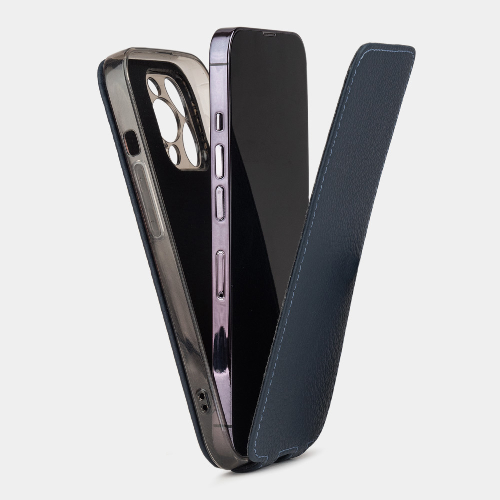 Чехол для iPhone 15 Pro Max из кожи теленка, синего цвета