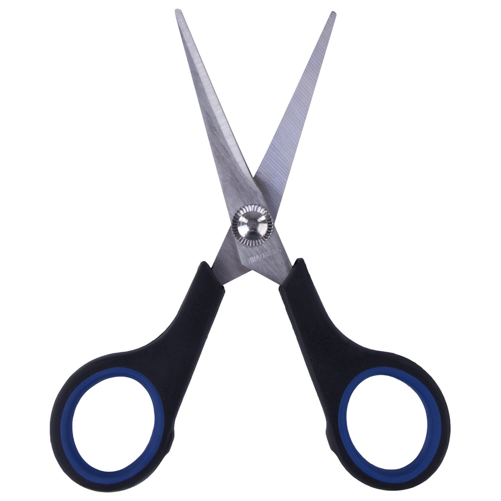 Ножницы BRAUBERG "Soft Grip" 140 мм черно-синие резиновые вставки 3-х сторонняя заточка (12 штук в упаковке)
