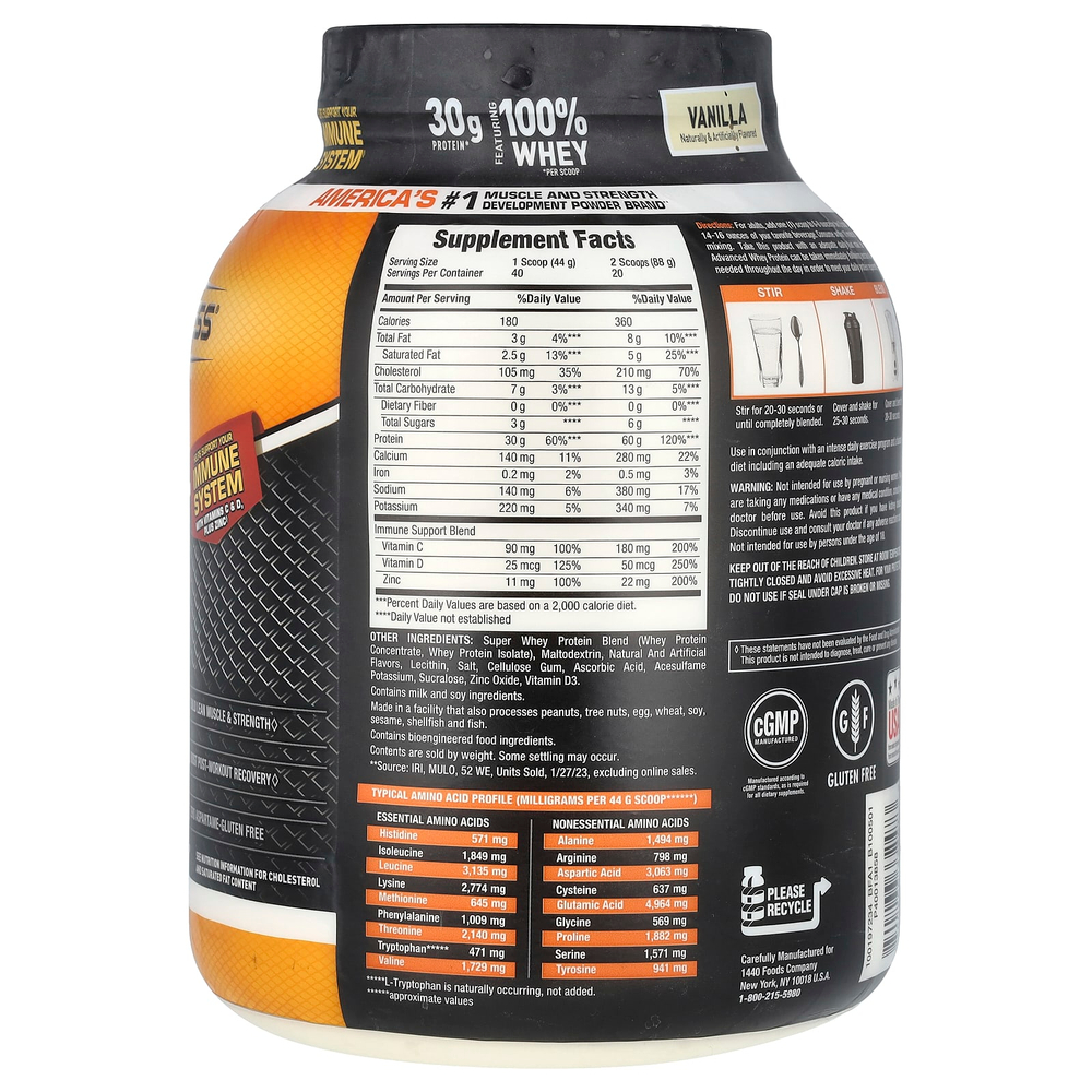Body Fortress, Super Advanced Whey Protein, улучшенный сывороточный протеин, со вкусом ванили, 1769 г (3,9 фунта)
