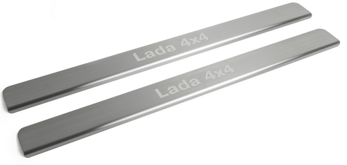 Накладки на пороги Rival для ВАЗ 2121 (4x4) 3-дв. 1977-2019 2019-н.в., нерж. сталь, с надписью, 2 шт., NP.6004.3