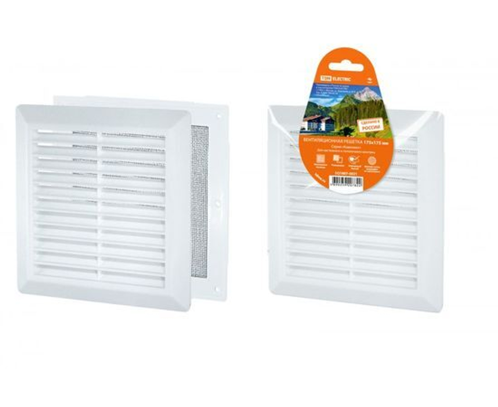 Решетка разъемная с москитной сеткой, наклонные жалюзи, 175х175 TDM