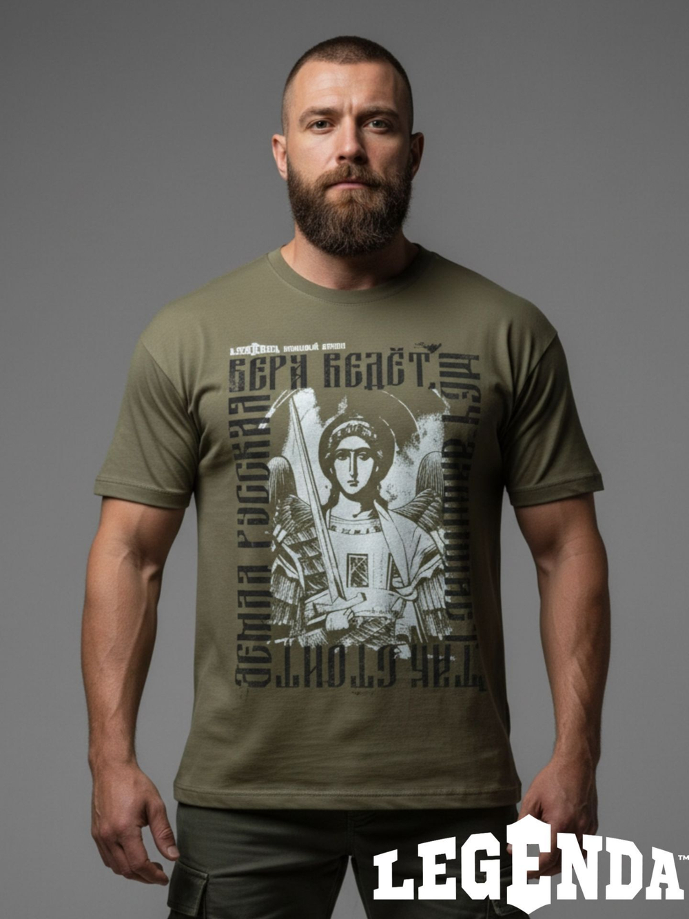 Футболка оверсайз LEGENDA Архангел Михаил хаки
