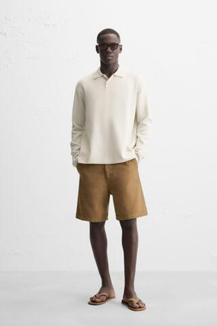 ZARA МЯГКОЕ ТРИКОТАЖНОЕ ПОЛО, ЖЕЛТОВАТО-БЕЛЫЙ