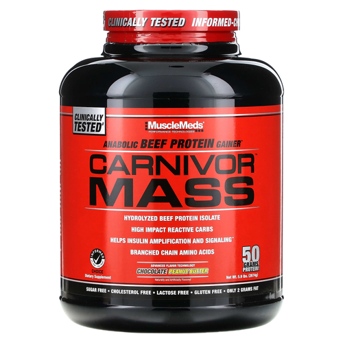 MuscleMeds, Carnivor Mass, анаболический гейнер с говяжьим протеином, шоколад и арахисовое масло, 2674 г (5,9 фунта)