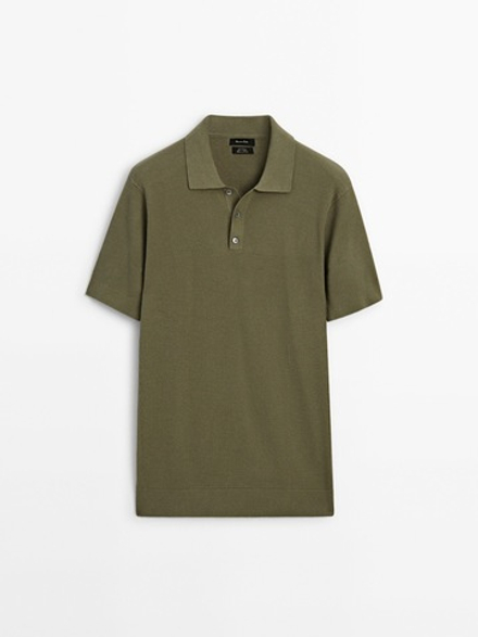 Massimo Dutti Трикотажное поло с короткими рукавами, цвет морской волны
