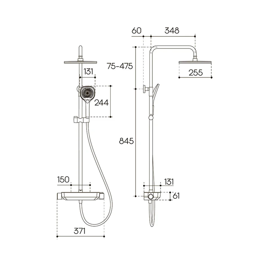 Душевая система Aqueduto CHUVA с термостатом, оружейная сталь