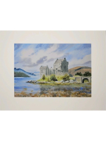 Картина авторская акварельная в паспарту 30х40 см на стену для интерьера "Замок Эйлен-Донан. Шотландия"