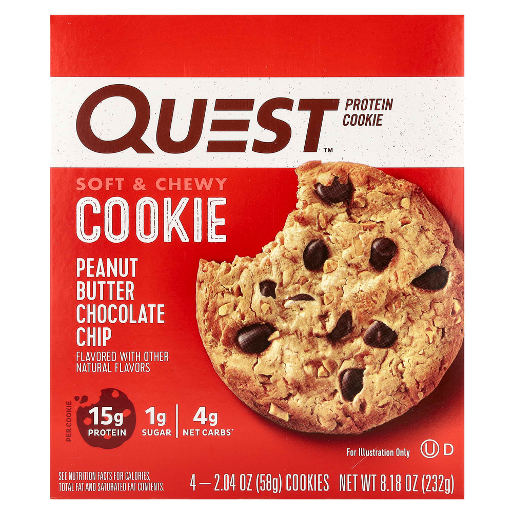 Quest Nutrition, протеиновое печенье, арахисовая паста и шоколадная крошка, 4 пакетика по 58 г (2,04 унции)