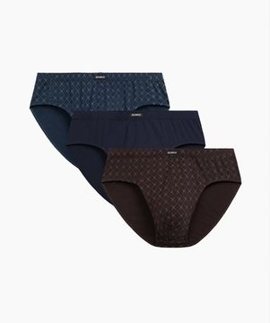 Мужские трусы (3шт) слипы классика Atlantic 3MP-205, хлопок, океан + темно-синий + коричневый