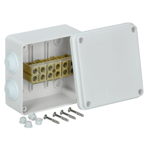 Коробка распаячная КМ 100х100х50 открытой проводки с клеммами 6х6 мм белая IP44 IEK UKO10-100-050-100-K01-E