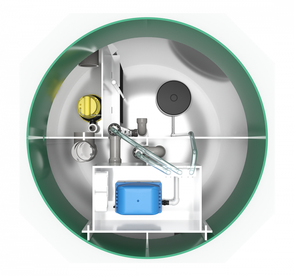 Станция глубокой биологической очистки
 Мультпласт СТ (Заубер) 5 вертикальный / 1000 л. в сутки / до 5 чел. / принудительный сброс / компрессорная аэрация (1180x1180x2410см;121кг;) - арт.552041
