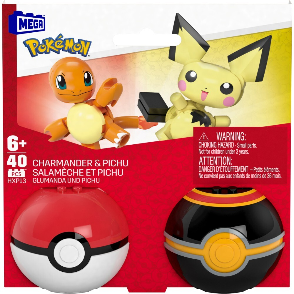 MEGA Pokemon - Покебол Чармандер и Пичу 2шт Строительные блоки 40 элементов. HXP13 / артикул   HXP11 HXP13  / GTIN 194735235759