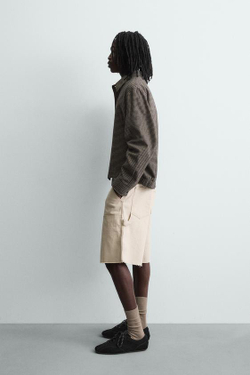 ZARA ШОРТЫ КАРГО С КАРМАНОМ, КАМЕННО-СЕРЫЙ