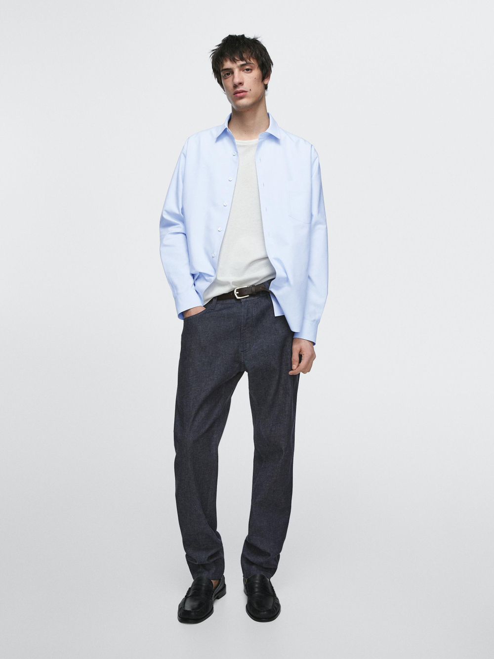 Massimo Dutti Легкие джинсы Slim fit с эффектом ополаскивания, глубокий синий