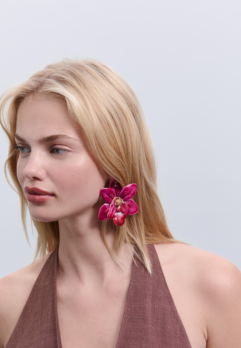 STRADIVARIUS Серьги в виде цветка орхидеи, цвет фуксии