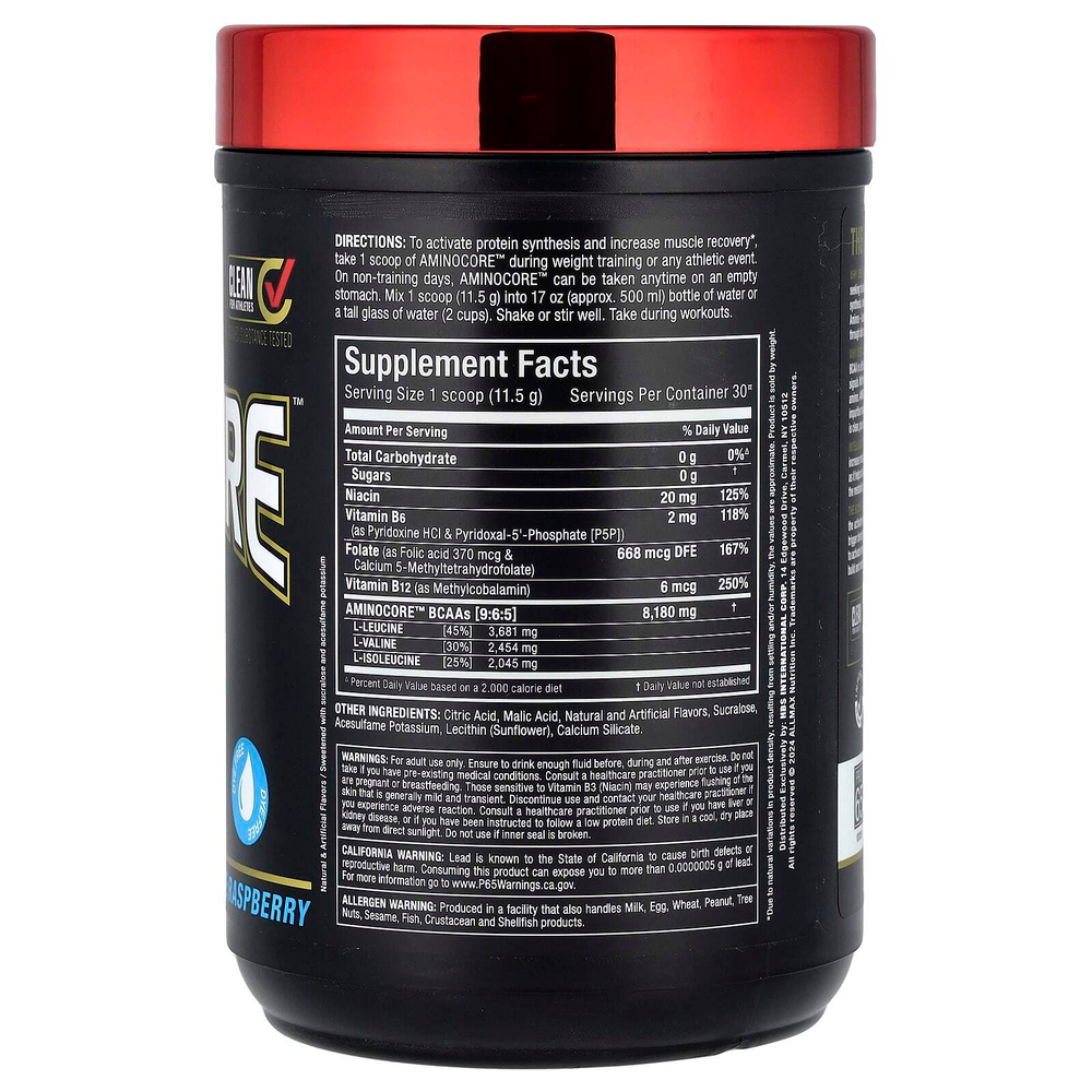 ALLMAX, аминокислоты с разветвленной цепью AMINOCORE, голубая малина, 315 г (0,69 фунта)