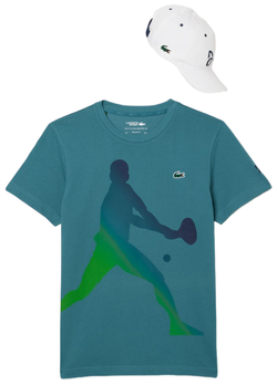 Мужская теннисная футболка Lacoste Tennis X Novak Djokovic T-Shirt & Cap Set - hydro blue
