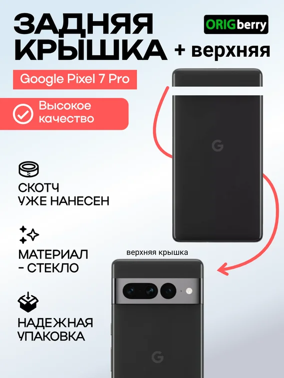 Комплект задняя и верхняя крышка для Google Pixel 7 Pro черная (Obsidian)