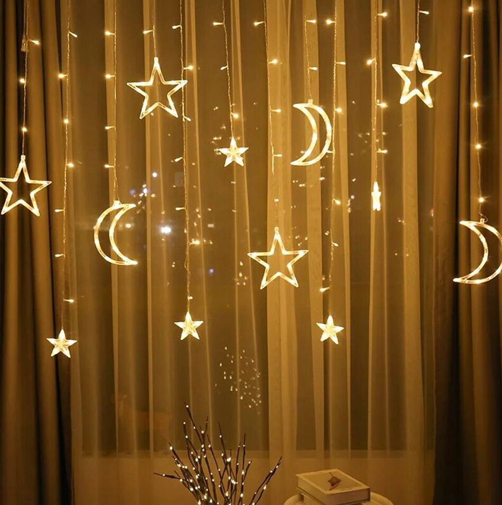 Гирлянда занавес Месяц и звезда 6х6