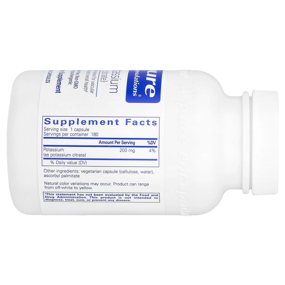 Pure Encapsulations, Калий (цитрат), 200 мг, 180 капсул
