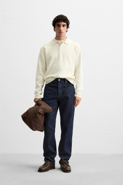 ZARA ПОЛО ИЗ СМЕСОВОЙ ВИСКОЗЫ, ЖЕЛТОВАТО-БЕЛЫЙ