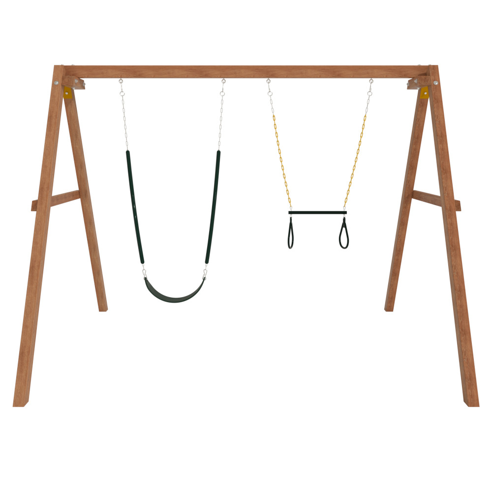 Деревянные качели с трапецией и гибкими качелями