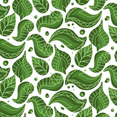 Сочные листья с трайбл узором на белом фоне