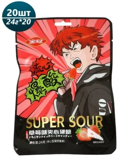 Конфеты супер кислые со вкусом клубники 24 г * 20 шт