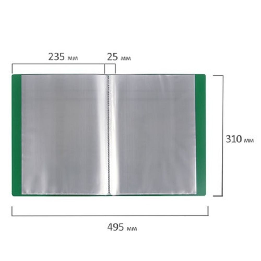 Папка с 40 вкладышами, Brauberg Стандарт, 700мкм, корешок 25мм с карманом, зеленая