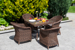 "Равенна" плетеное кресло из искусственного ротанга, цвет коричневый с серой подушкой