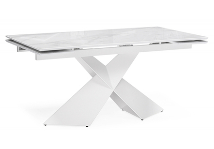 Стол стеклянный Woodville Хасселвуд 160(220)х90х77 белый мрамор, белый, ножки белые