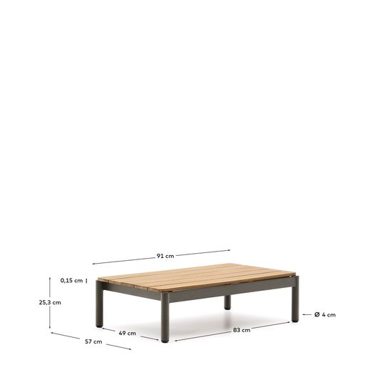 Журнальный столик Sorells из зеленого алюминия и тикового дерева 52,4 x 91 см