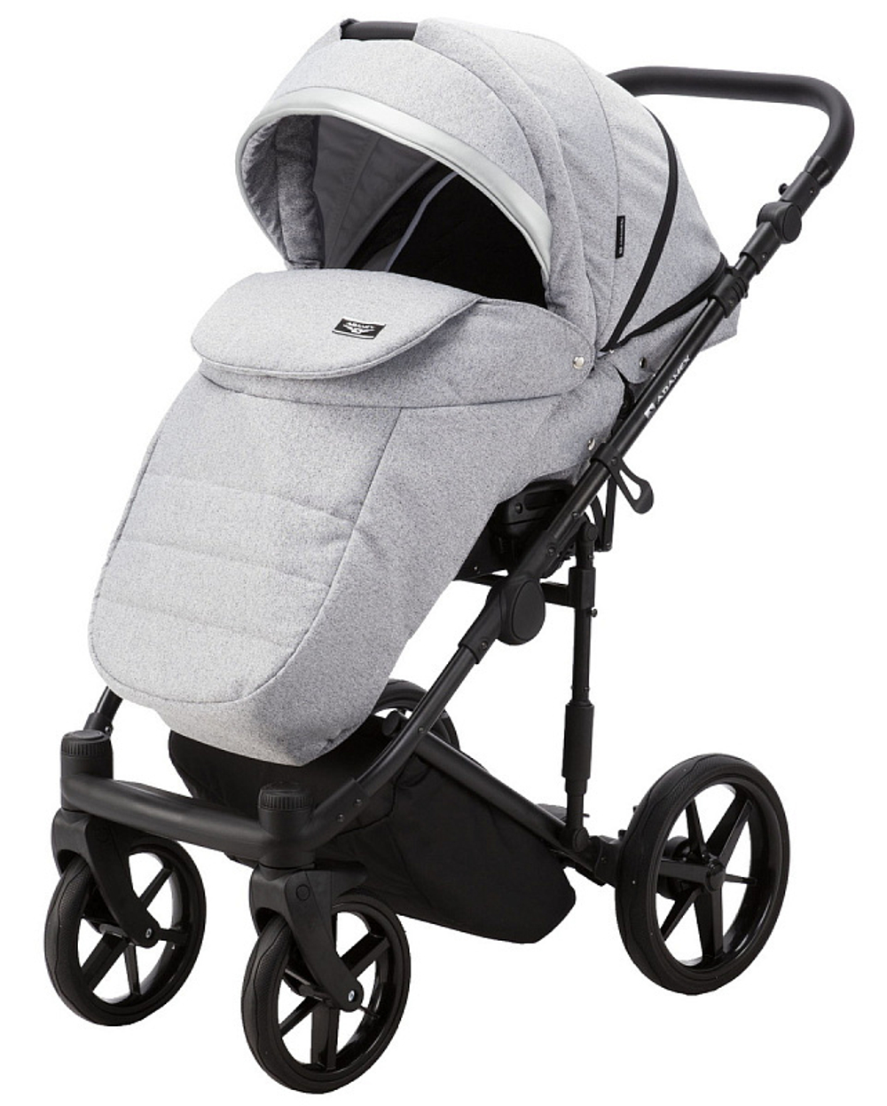 Детская коляска Adamex Rimini 2 в 1 RI32B LUX (СЕР.ЖАККАРД+ЧЕРН.КОЖА+СЕРЕБР.ОТДЕЛКА)