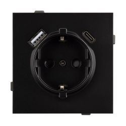 Механизм розетки с USB зарядкой SCT-TENDO-MUAC-PL-BK (230V, 16A) (Arlight, Черный) 054087