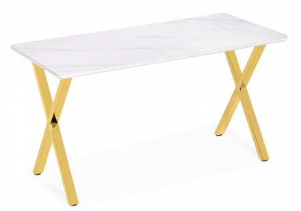 Керамический стол Woodville Селена 3 180х90х77 белый мрамор, золото