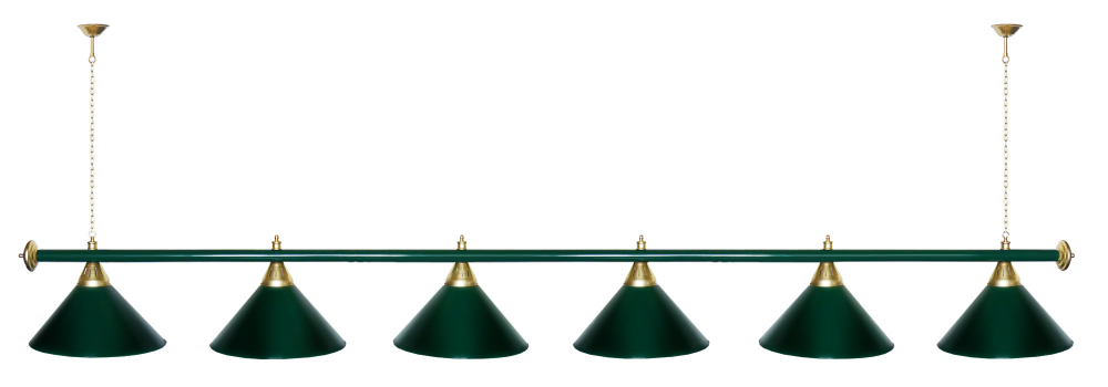 Лампа STARTBILLIARDS 6 пл. (плафоны зеленые,штанга золотая,фурнитура золото)