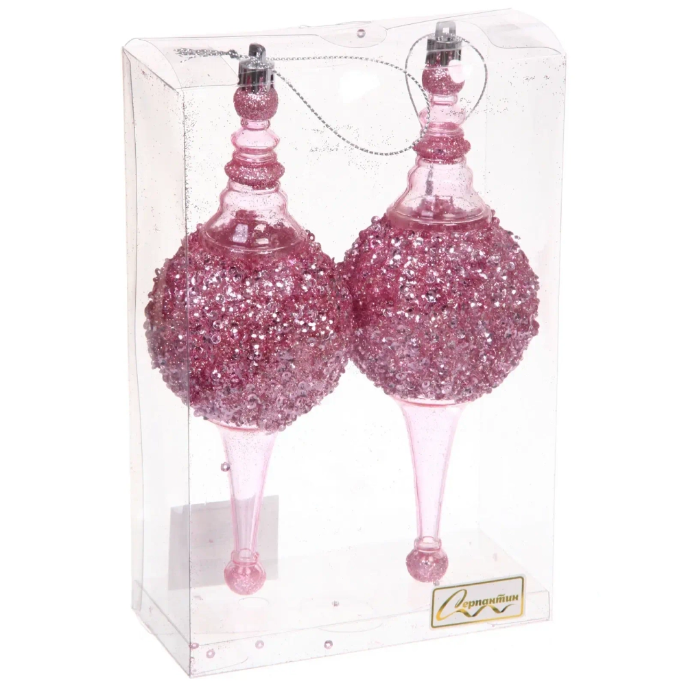 Елочные украшения «Мерцание ночи» 6.5*6.5*19.5 см (набор 2 шт), Розовый