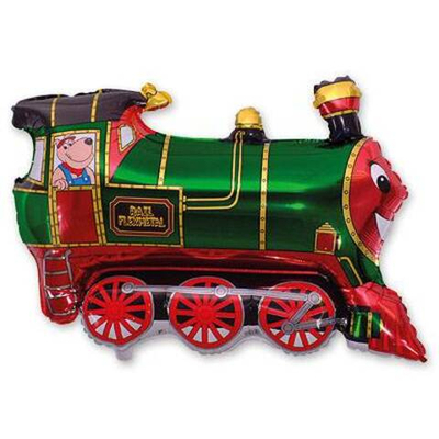 Шар фольга Фигура Поезд Паровозик зеленый 80х70 см с гелием