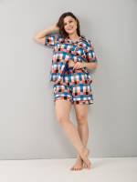 Пижама с шортами КНк-115/индиго-красныйквадрат