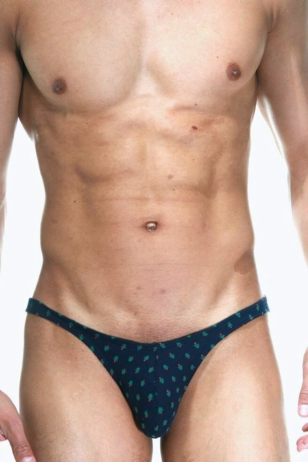 Темно-синие трусы-слипы с принтом в виде ёлочек и узким бочком (Размер: XL) (Цвет: темно-синий)