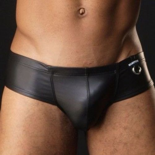 Мужские трусы стринги под кожу  с кольцом Manstore Imitation Leather Ring String